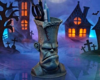Halloween Frankenstein Pen Holder – 3D Printable Desktop Organizer (Digital STL File) COMMERCIAL LICENSE