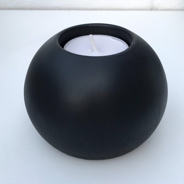 Matt black painted Ball concrete tea light holder