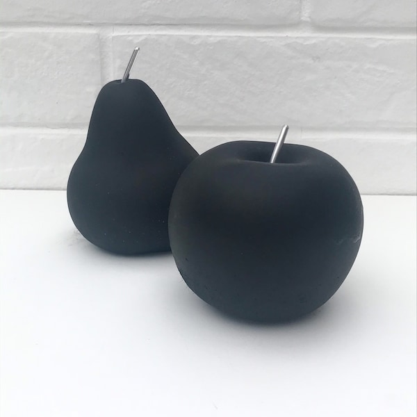 Matt black painted Concrete Apple & Pear| kitchen decor | shelf styling