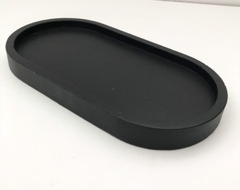 Black Oval Concrete Trinket Display Tray | jewellery tidy for bedside table | dressing table | candle display | home decor styling