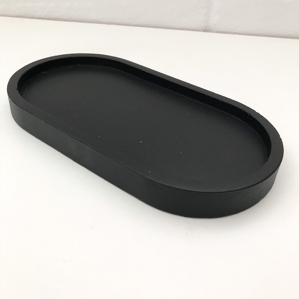 Black Oval Concrete Trinket Display Tray | jewellery tidy for bedside table | dressing table | candle display | home decor styling