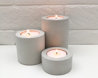 Tea light holders set of 3 | concrete minimal candle holders