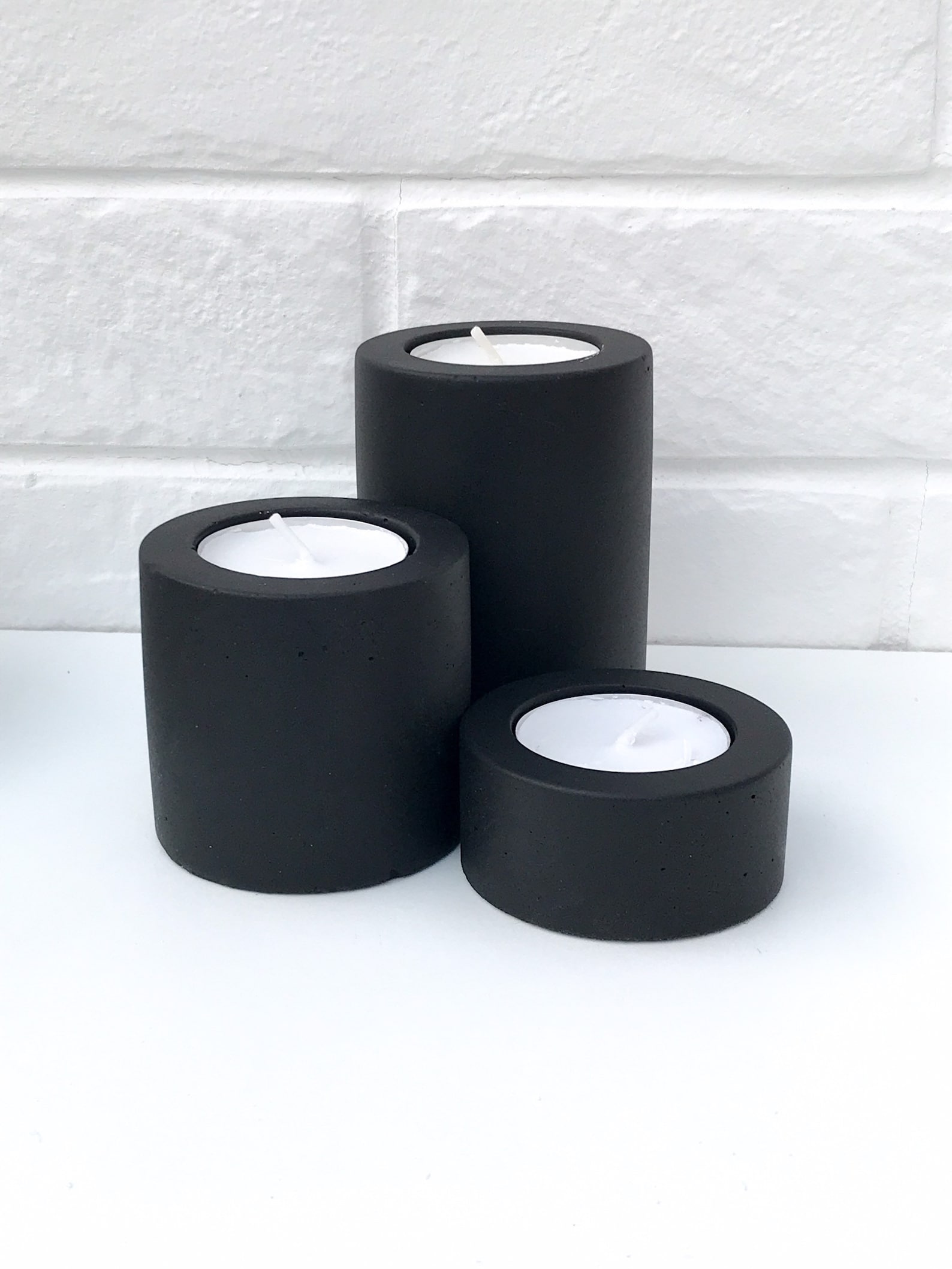 Matt black Tea light holders set of 3 Etsy