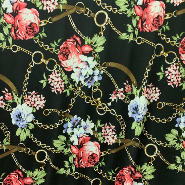 Gucci Inspired Black ITY / Venechia Fabric with gold chains and flowers
