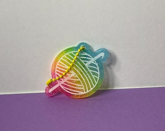 Crochet Ball Keychain | Resin | Rainbow/Yellow Chain