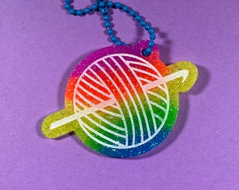 Crochet Ball Keychain | Resin | Rainbow