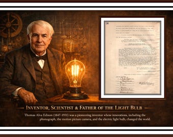 THOMAS ALVA EDISON rare hand signed autograph bulb inventor