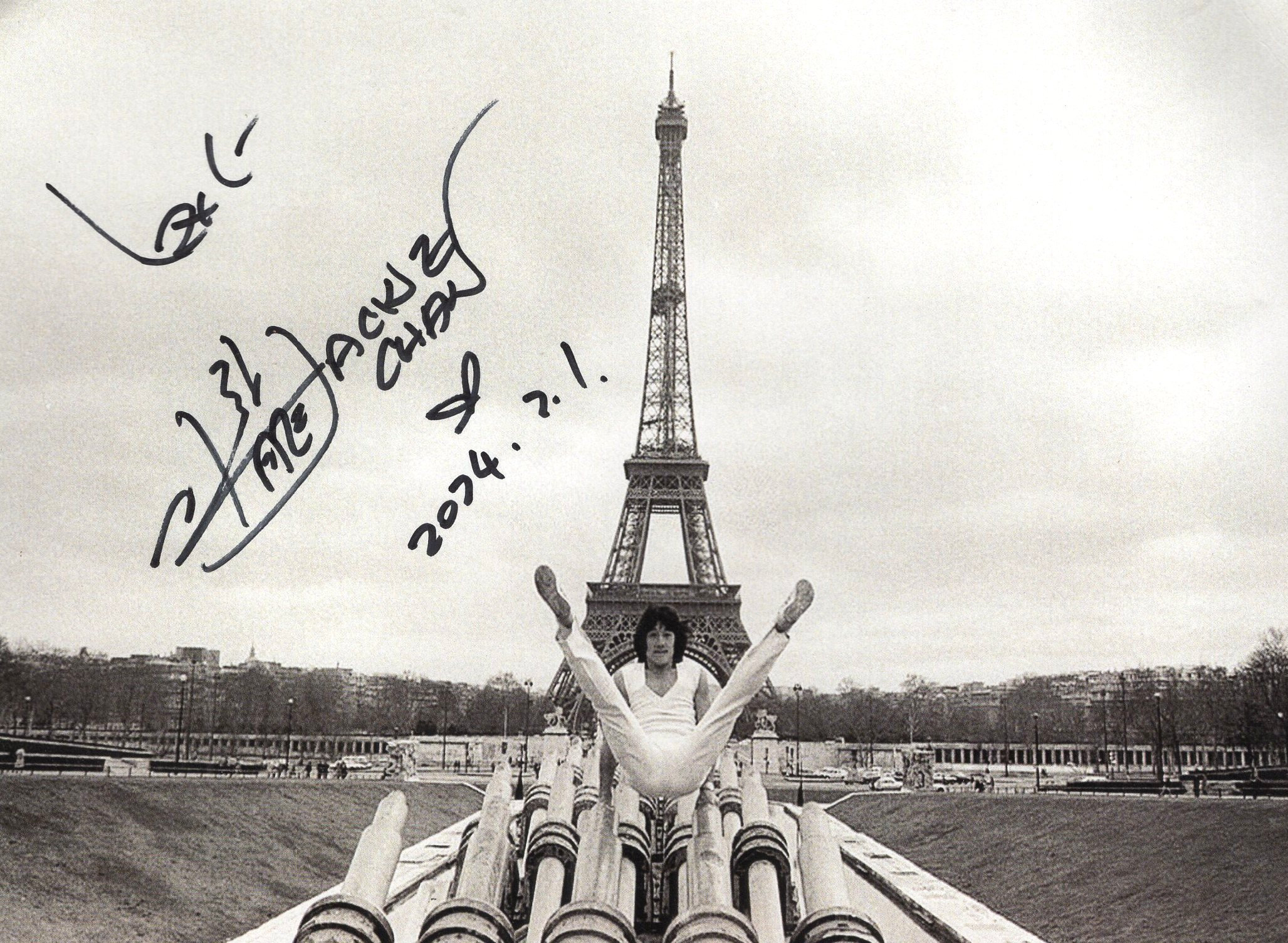 Hand Signed very rare autograph signature of Holywood actor Jackie Chan on classic photo