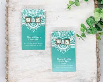 Laser Cut Spearmint Glitter Wood Stud Earrings