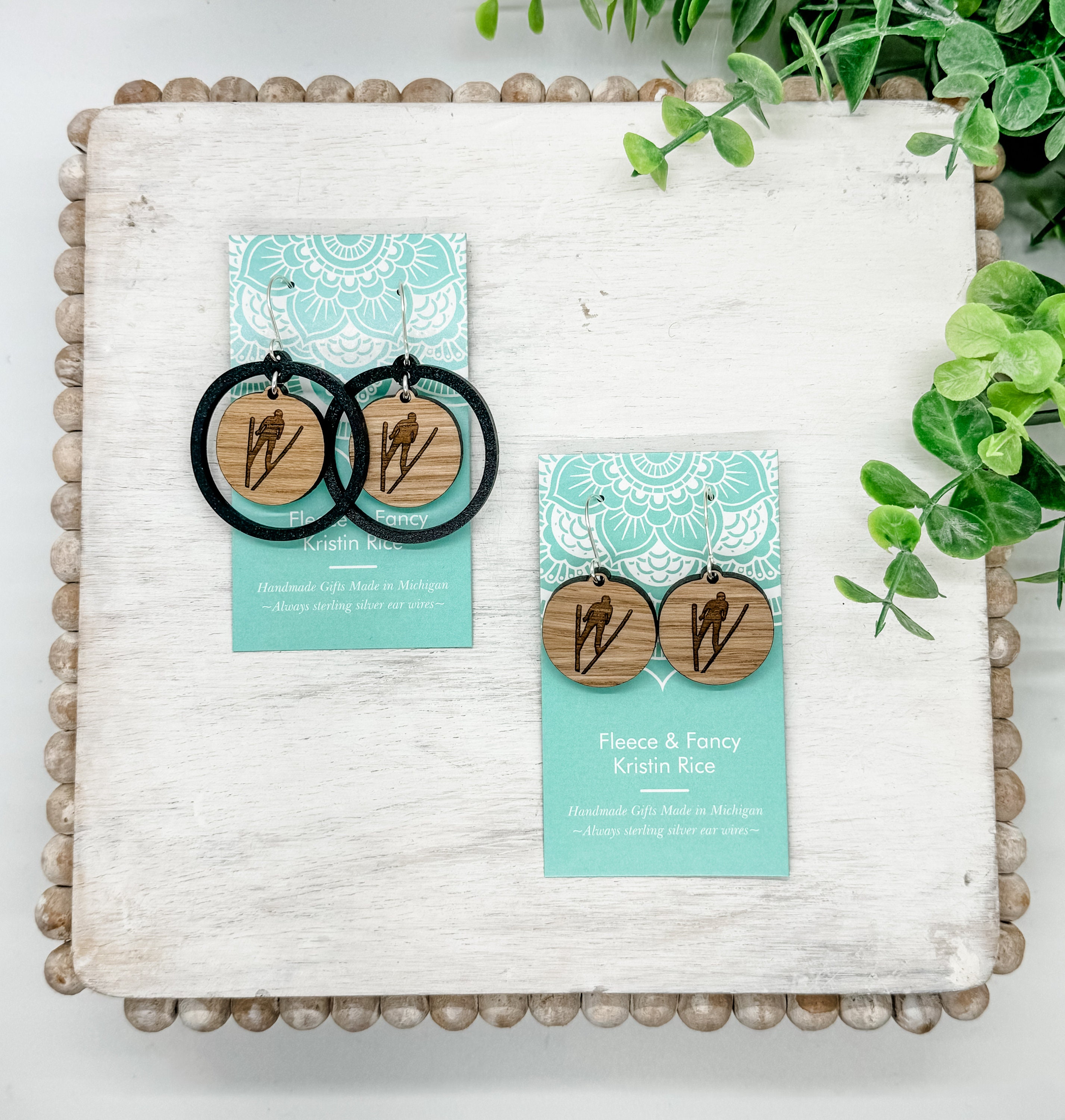 Laser Cut Ski Jump Wood Earrings