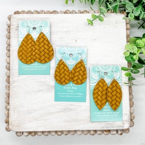 Handmade Mustard Yellow Box Braid Leather Earrings