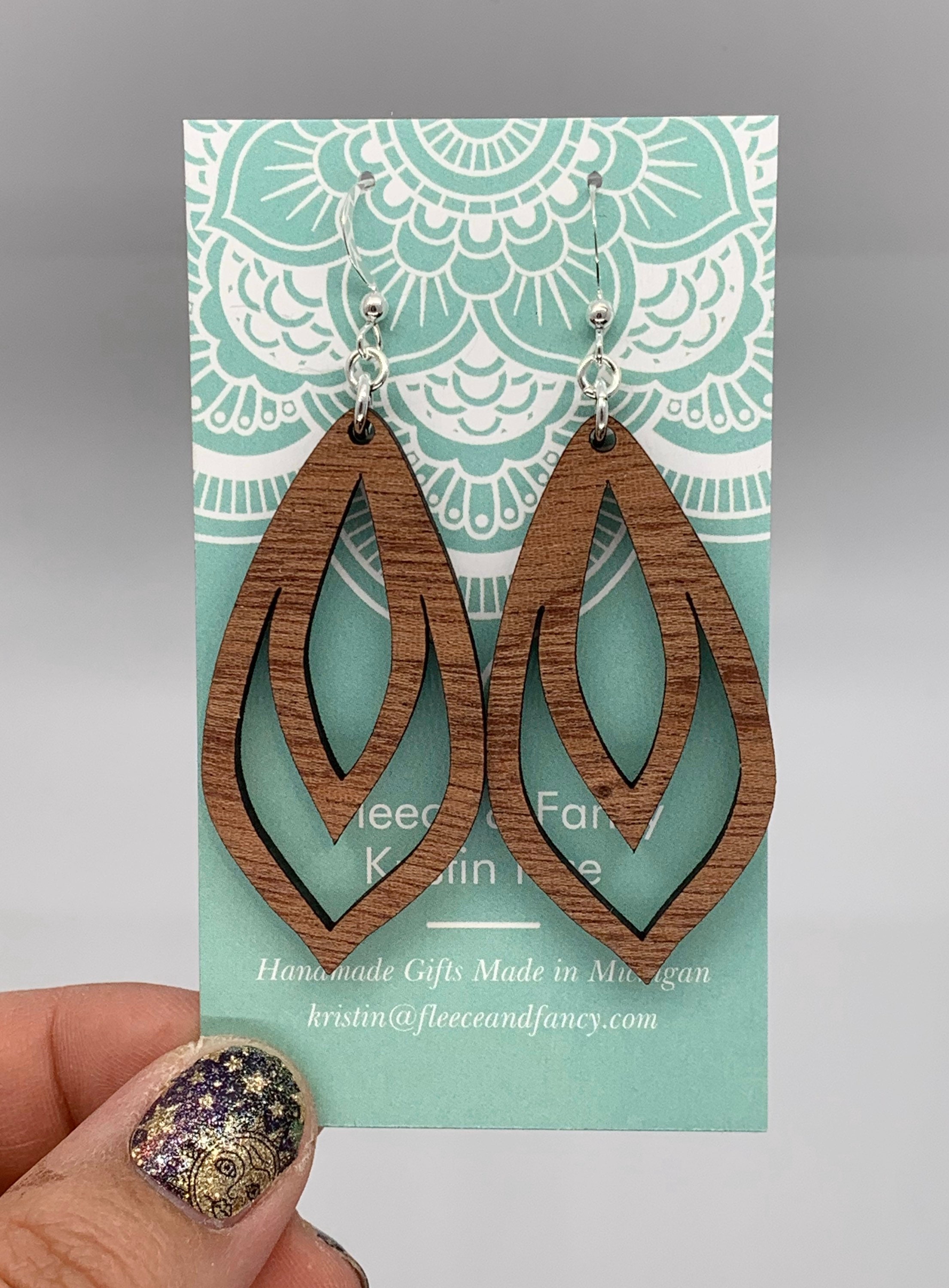 Laser Cut Flame Wood Earrings - Etsy