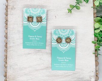 Laser Cut Gold Fine Glitter Wood Stud Earrings