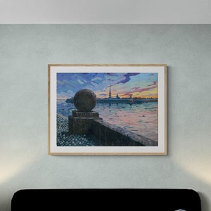 Aquarelle originale - vista unica sulla rivière Neva, pittura francese, citazione d'arte murale, decorazione interna, cadeau d'anniversaire