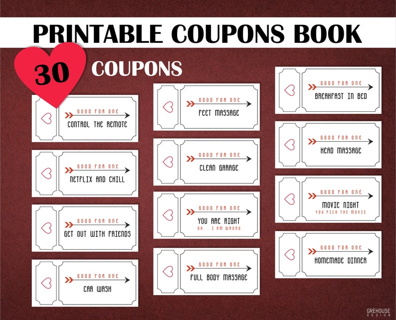 Printable Love Coupons For Him Romantic And Sex Coupons Book Etsy