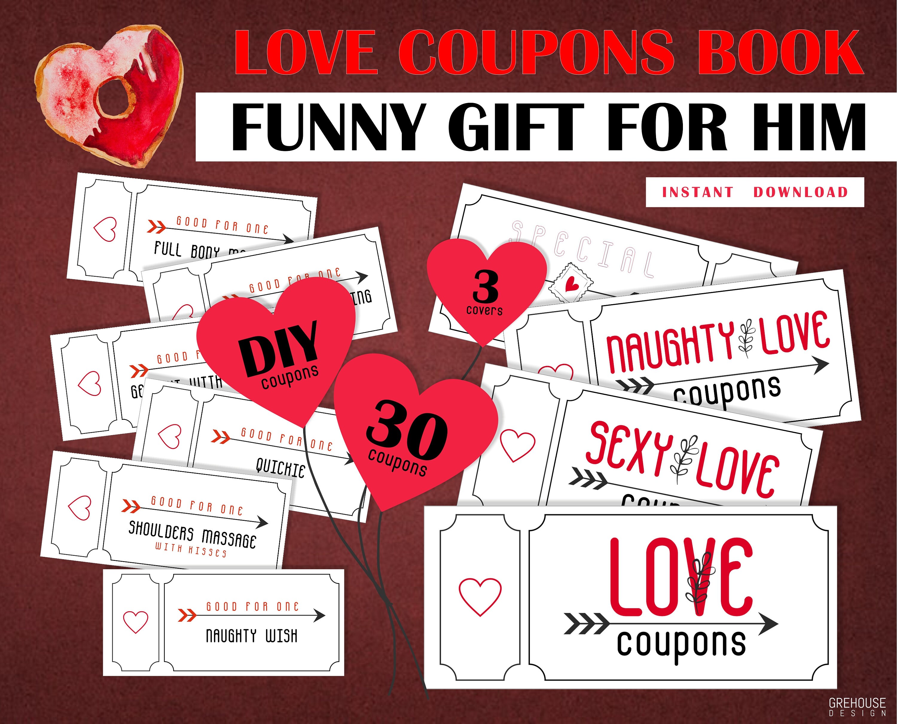 Printable Love Coupons For Him Romantic And Sex Coupons Book Etsy