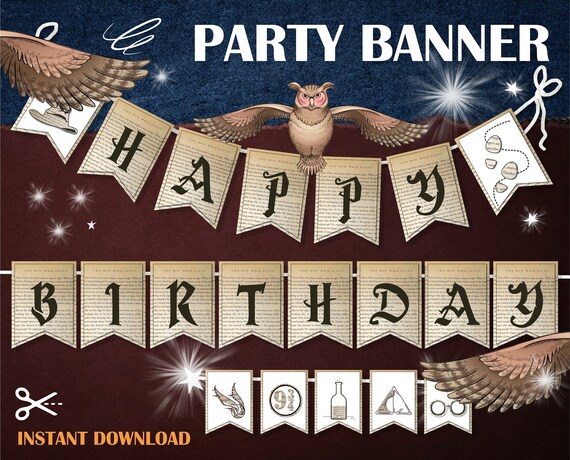 Happy Birthday banner Printable Harry Potter decor Harry | Etsy