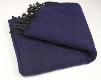 Navy Blue Yak Wool Throws Handwoven Blanket Travel Wrap