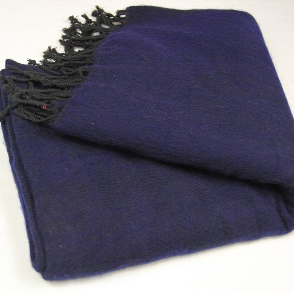 Yak Wool Blanket Throws Large Shawl Travel Wrap Wool Softest Hand-Loomed Meditation Wrap Navy Yak Oversized Shawl Nepal