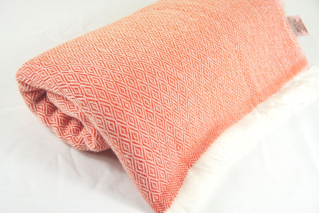 Orange Cashmere Throws Blanket Pashmina Thick Extra Large Etsy