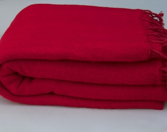 Red Yak Wool Blanket: Handwoven Himalayan Travel Shawl (114x57 Inch)