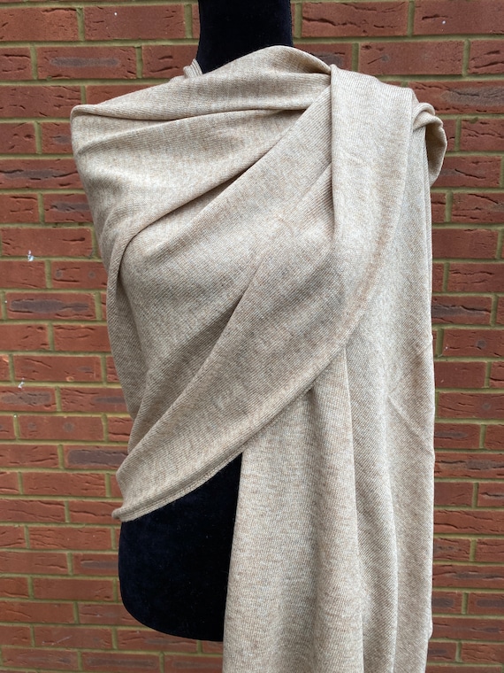 Beige Stole Knitted Shawl Handmade Woollen Wrap Travel Scarf