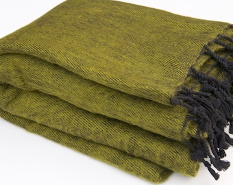 Khaki Yak Wool Throw Blanket Hand-Loomed Shawl Wrap Meditation Wrap Travel Scarf