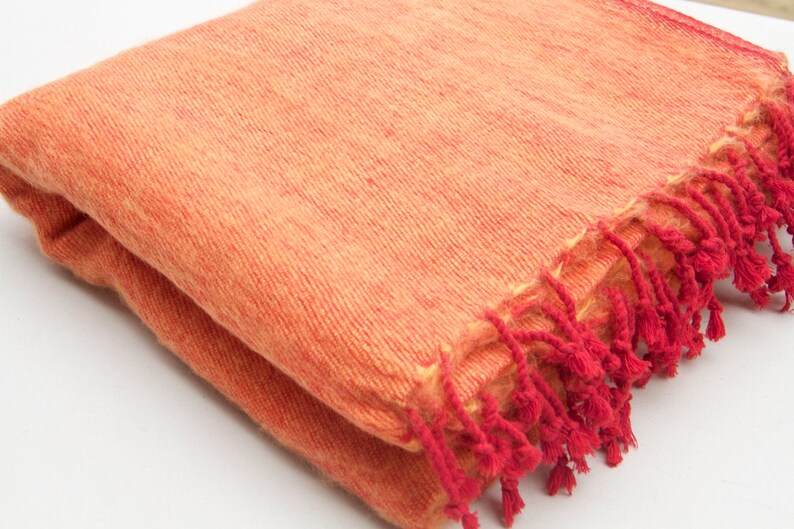 Yak Wool Blanket Soft Oversized Shawl Throws Meditation Wrap Blanket Hand-Loomed Wool Blanket Large Elegant Travel Shawl Wrap Himalayas Rust Orange