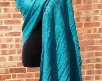 Yak Wool Shawl Scarf Light Weight Scarf Travel Wrap Large Scarf Handmade Nepal Teal Blue