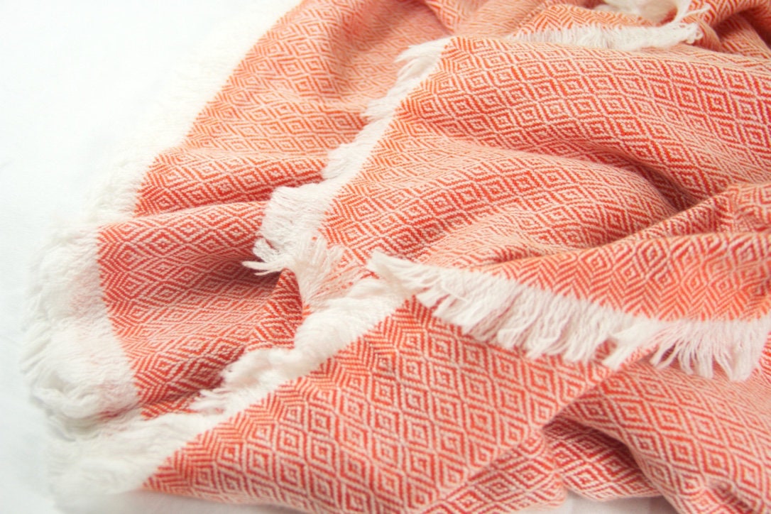 Orange Cashmere Throws Blanket Pashmina Thick Extra Large Etsy