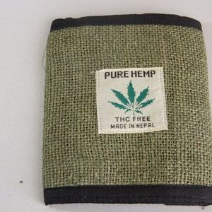Monedero de cáñamo color caqui, ecológico, unisex, hecho en Nepal, estilo bohemio, hippie.