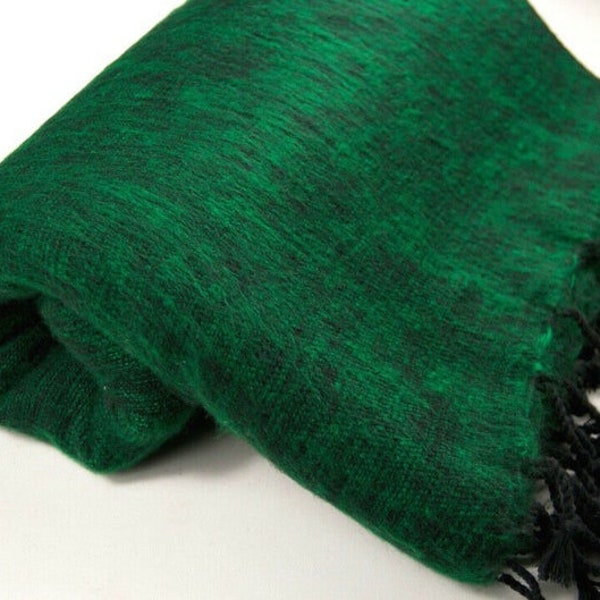 Green Yak Wool Blanket Throws Large Shawl Travel Wrap Wool Softest Hand-Loomed Meditation Oversized Shawl Nepal Woollen Blanket