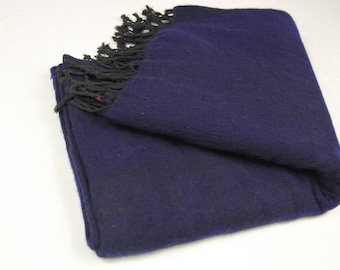 Handwoven Yak Wool Blend Blanket: Large Navy Travel Shawl