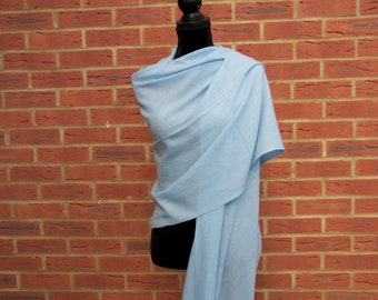 Handmade Dusty Blue Wool Scarf Wrap: Soft Travel Shawl