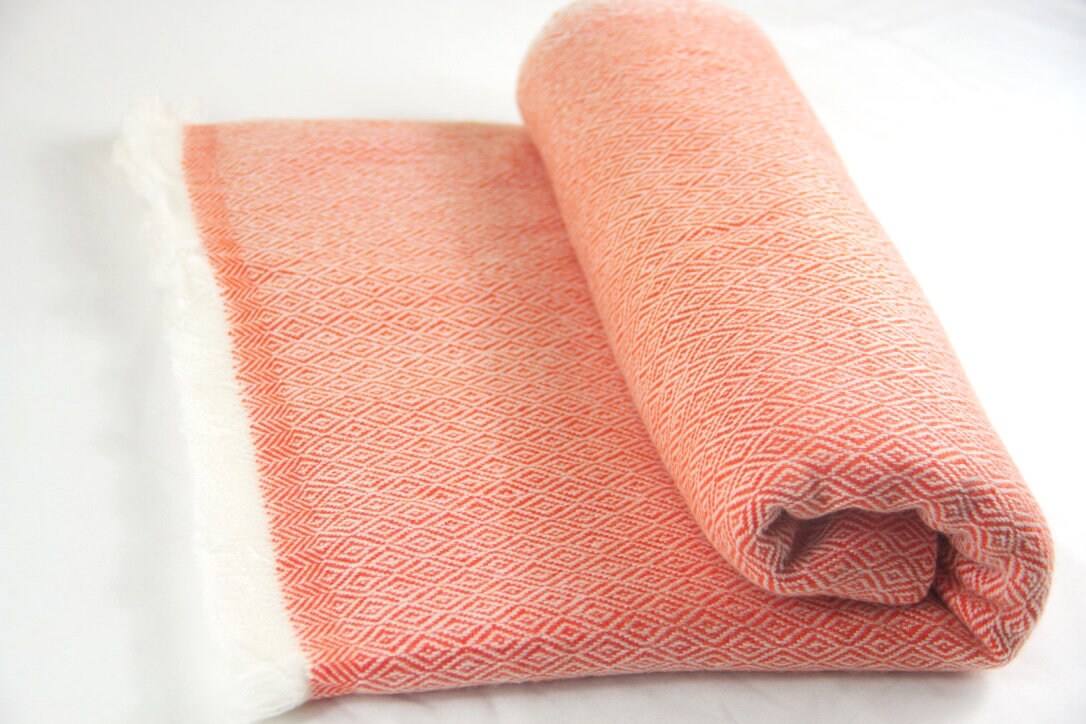 Orange Cashmere Throws Blanket Pashmina Thick Extra Large Etsy