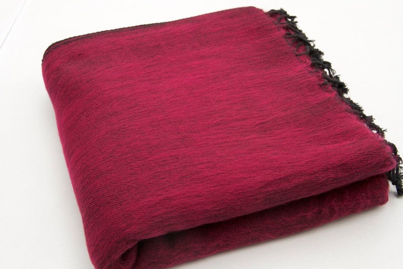 Yak Wool Blanket Soft Oversized Shawl Throws Meditation Wrap Blanket Hand-Loomed Wool Blanket Large Elegant Travel Shawl Wrap Himalayas Deep Red