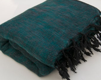 Handwoven Yak Wool Blend Blanket: Oversized Travel Shawl
