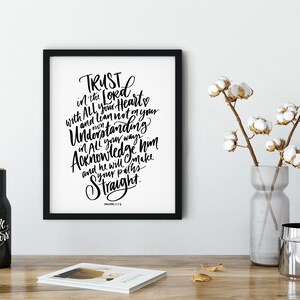 Trust in the Lord with all your heart [UNFRAMED PRINT], Proverbs sign, 8x10 handlettered scripture, Baptism gift, Scripture wall art