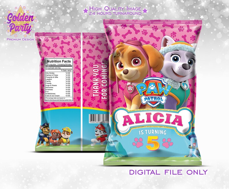 Paw Patrol custom chip bag Paw Patrol birthday Paw Patrol Etsy