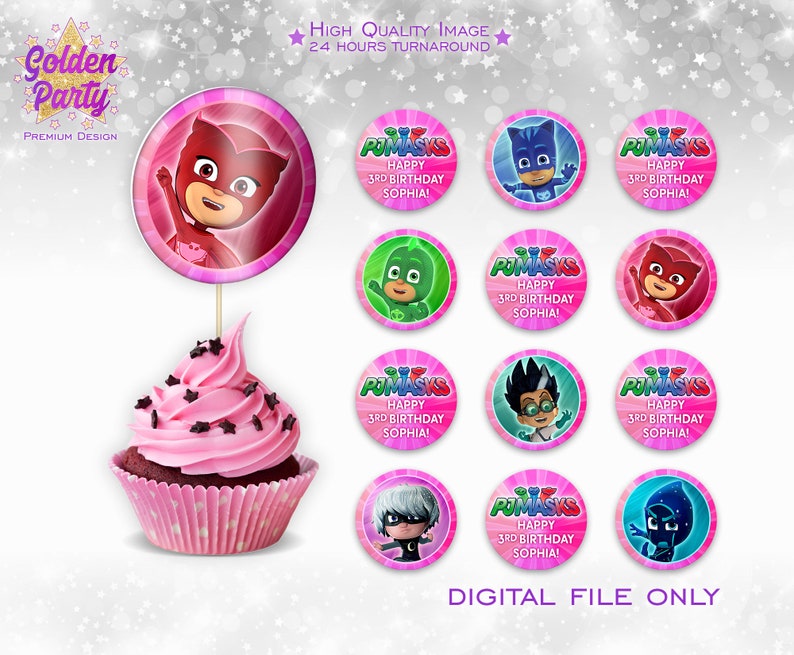 Personalized PJ Masks Cupcake Toppers Pj Masks Birthday Pj | Etsy