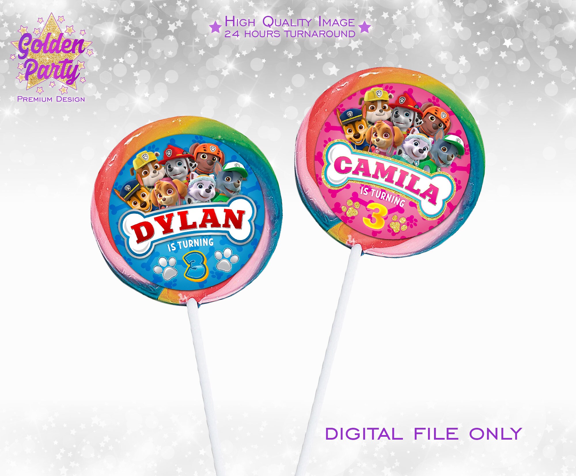 Paw Patrol Lollipop Labels Custom Swirl Pops Paw Patrol Etsy