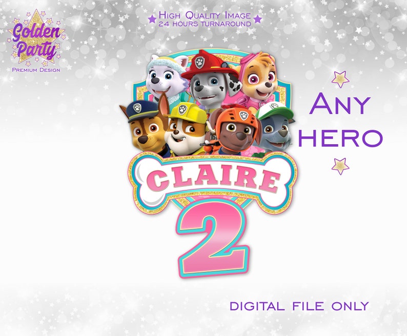 Paw Patrol pink logo personalized with name and age Paw | Etsy