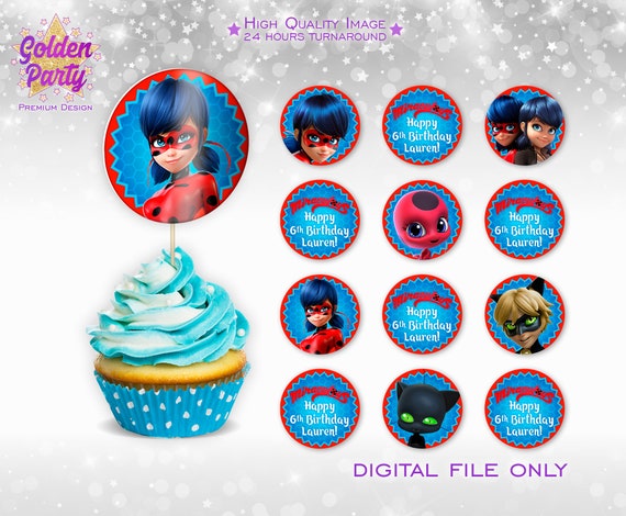 12 Miraculous Ladybug Cupcakes Toppers Miraculous Ladybug Etsy
