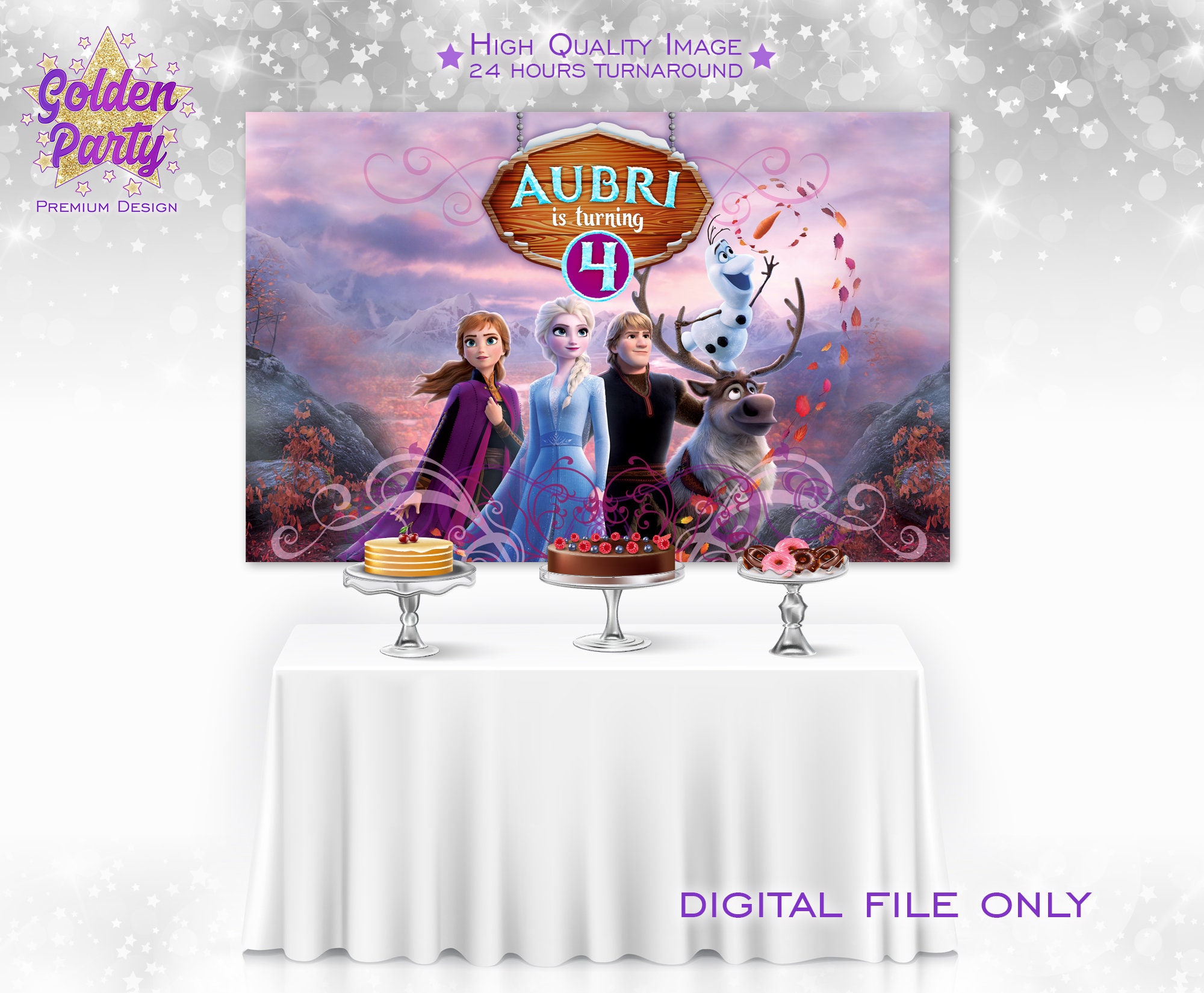 Frozen Birthday Party Backdrop Elsa and Anna Birthday Banner | Etsy