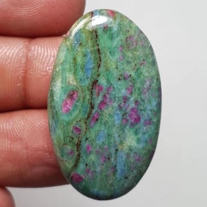 AAA+ Ruby in Fuchsite Cabochon: Oval Healing Crystal Gemstone, 40.05 Ct - 36x22x6mm