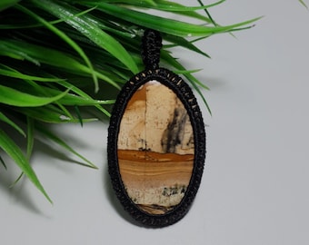 Picture Jasper Macramé Pendant – Oval Healing Crystal 74.80Ct