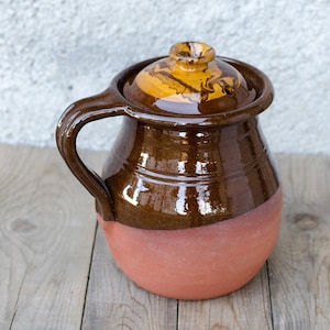 Clay bean pot 126 fl oz, Cooking clay pot with lid, Ceramic Beans and stew pot, Slow cooking pot, Rustic cooking crockery, Housewarming gift