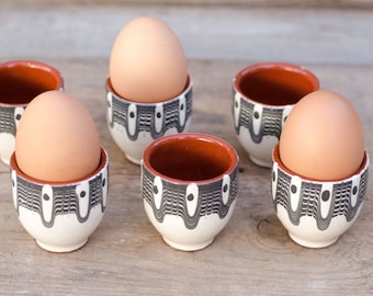 Set of 4/6, 50ml Shot Glasses Egg Holders Redware Clay Ceramic Alcohol Liqueur Cups Shots Easter Egg Display Bulgarian Rustic Cottage Gift