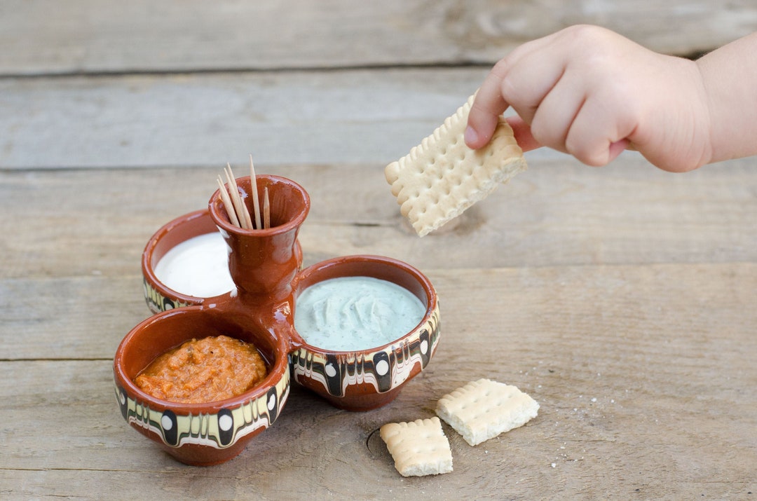 Spice Sauce Condiment Dish Set, Traditional Bulgarian Handmade Redware ...