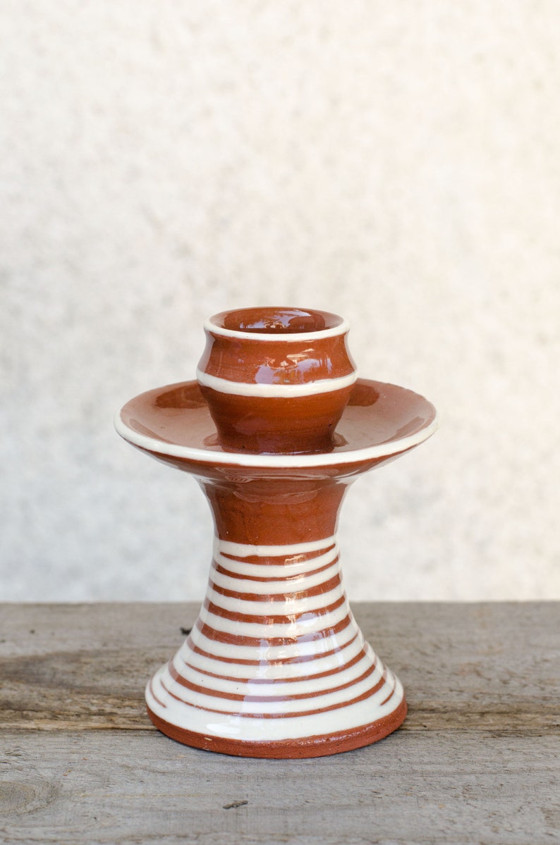 Set 1-2-3 Candleholders Bulgarian Redware Handmade Ceramic Rustic Country Style Terracotta Candlestick Holder Table Setting Decor Decoration 1 piece Terracotta